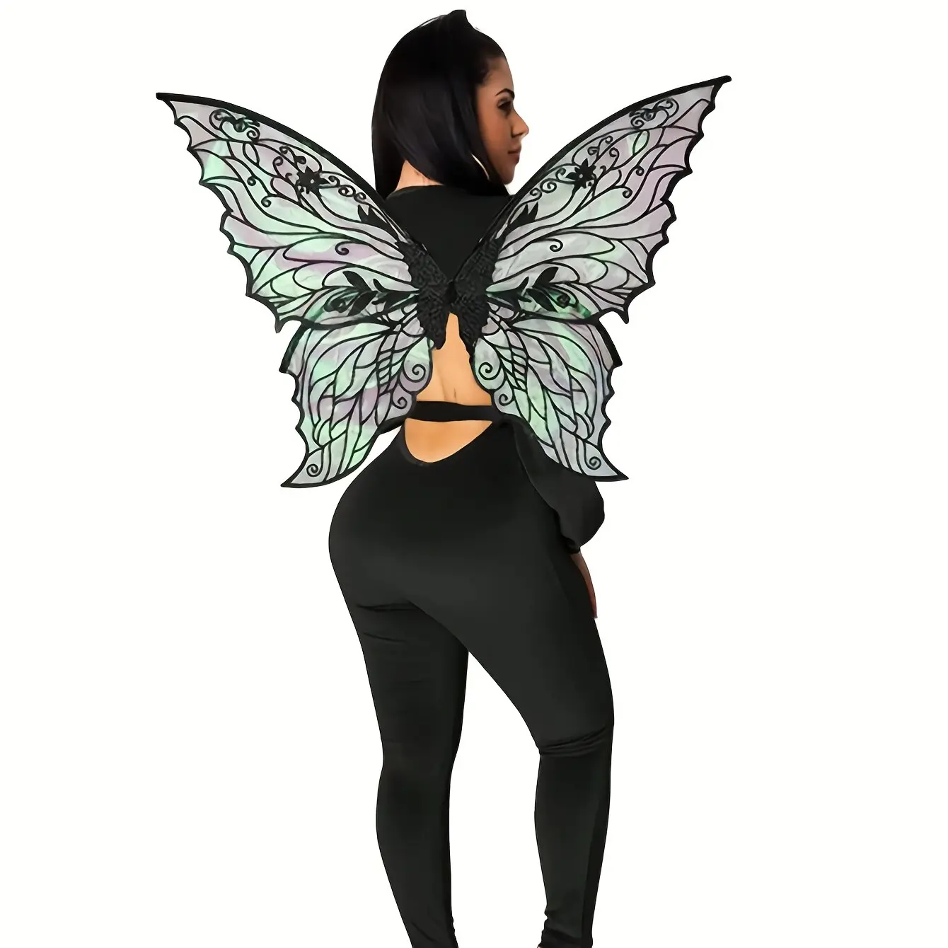Colorful Butterfly Wings Made of Organza with Golden Glitter, Sparkling Bright Under Sunlight, Exquisite Costume Accessory, Ideal Decor Prop for Women's Party, Stylish Dress Up Ornament for Various Party Occasions