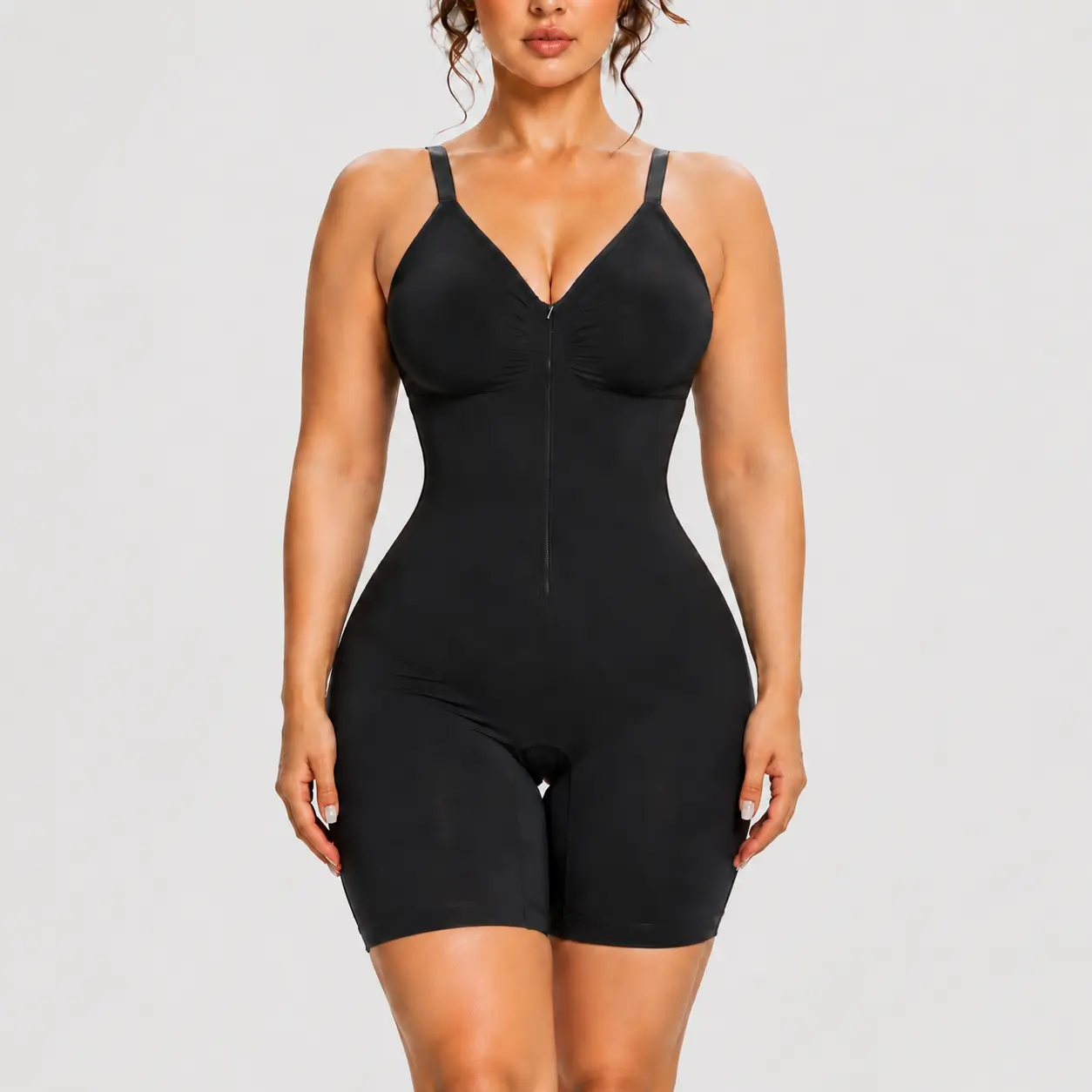 Sculpt-Glam Women’s Zip-Up Shaping Bodysuit, Adjustable Non-Slip Straps, Snug Comfortable Fit, Smooth Body Contouring, Versatile Base Layer, High-Stretch Breathable Mesh Fabric