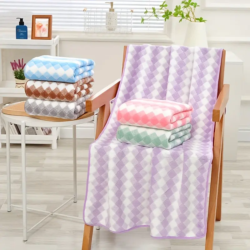 Towels And Washcloths Sets, Cute Checkered Bathroom Towels Set, Luxury Soft Absorbent Lightweight Towel, Lilac Ldeal Bathroom Accessories Ultra Soft Skin-friendly Bath Towel, Quick-drying Towel Resistant
