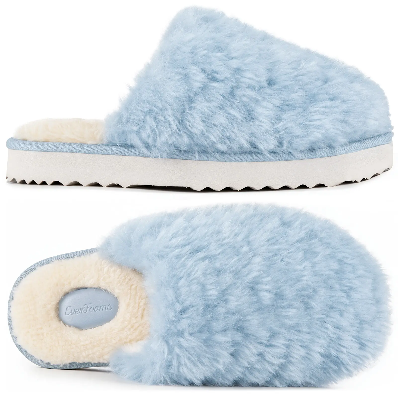 EverFoams Women's Memory Foam Slippers Faux Fur Scuff Indoor Outdoor | Thick Cushion, Platform, Slip On, Non-slip House Shoes, Fuzzy Fluffy, Comfy, Breathable, Bedroom Home, Gift