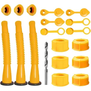 Gas Can Spout Replacement Kit (3 Pack, Yellow), Upgraded Flexible Gas Can Nozzle with Vent Cap, Rubber Gasket & Spout Cover for 1/2/5/10 Gallon Cans