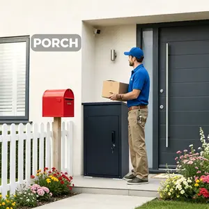 34 Inch Large Lockable Outdoor Package Delivery Box, Heavy Duty Cold Rolled Steel Anti-Theft Parcel Drop Box with Letter Mail Slot, Weatherproof Rust Resistant Secure Mail Box for Porch Curbside Home Apartment, Black