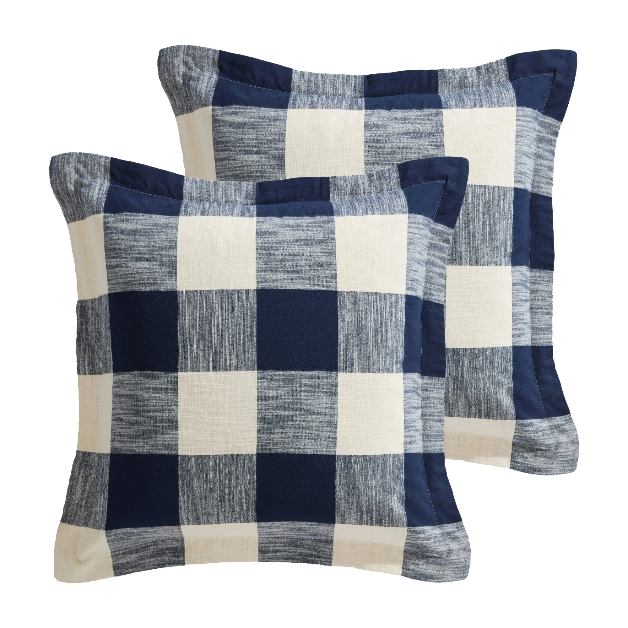 26x26in Brushed Cotton Highland Plaid Navy Euro Sham Set of 2 - Tie Closure, Soft Bedding Pillowcases, Modern Farmhouse Style for Bedroom Decor