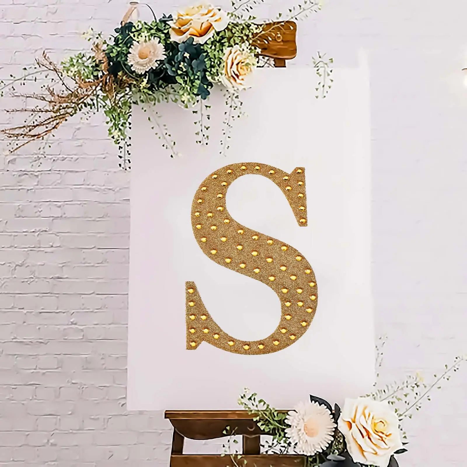 8" Gold Glitter Rhinestone Alphabet "S" Letter Stickers, Adhesive Scrapbook Supplies - DIY Craft Embellishments for Scrapbooking & Stamping