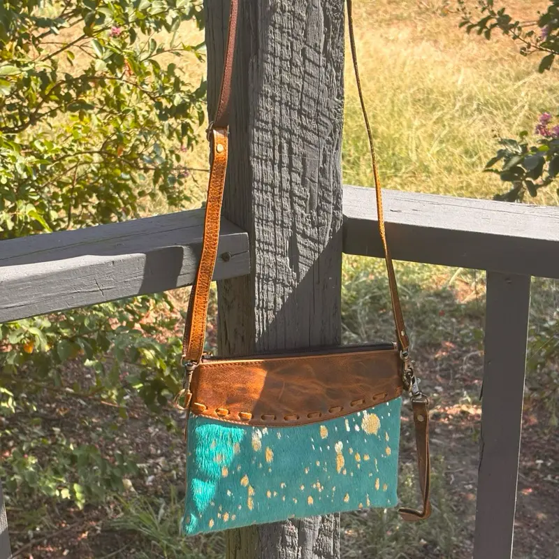 Luna Leather Acid-Stain Wristlet Crossbody Bag with Card Holders