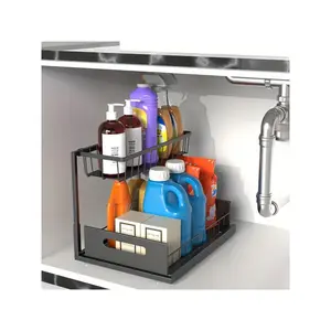 2-Tier Pull Out Under Sink Cabinet Organizer, Storage Shelf for Kitchen Sink & Bathroom Vanity Cabinet