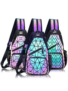 Men's Glowing Messenger Bag, Casual Sports Strap Shoulder Bag, Teen Boys Outdoor Travel Small Backpack, Multifunctional Geometric Pattern, Travel Crossbody Bag
