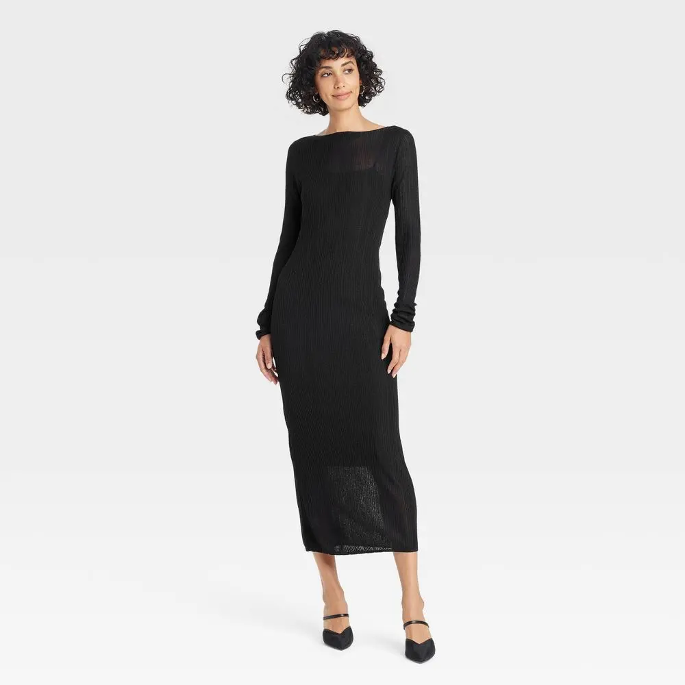 Women's Long Sleeve Sheer Maxi Sweater Dress - A New Day - TikTok Shop