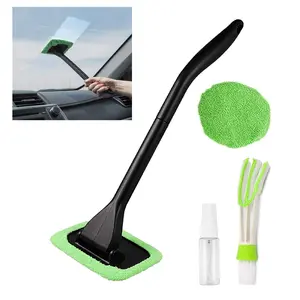 Car Windshield Cleaner & Interior Glass Scrubber - Reusable Auto Window Cleaning Tool with Green Sponge & Cleaning Solution - Portable & Compact Design for Easy Car Detailing - Car Care Made Simple