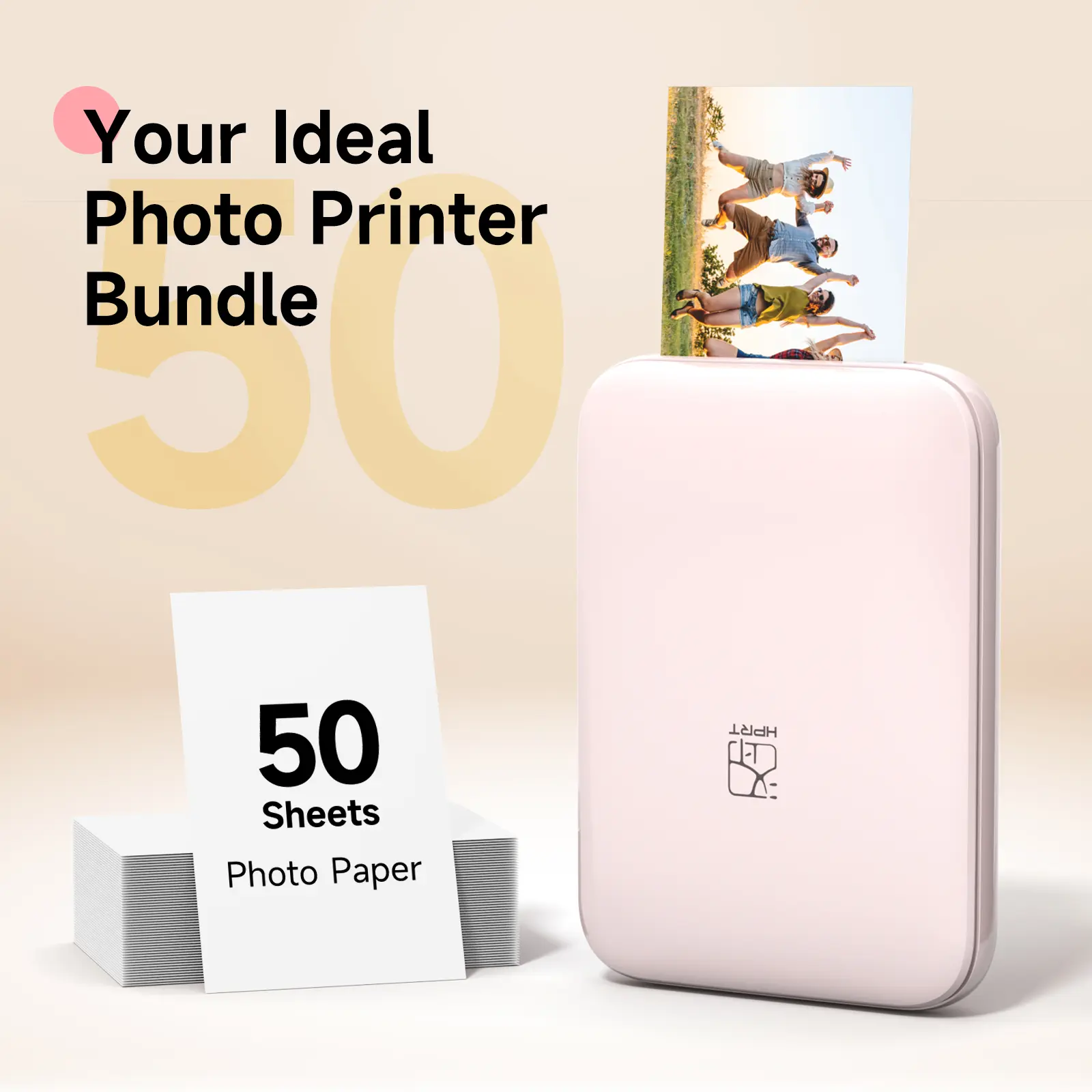 HPRT MT53 Mini Photo Printer + 50 Sheets 2x3" Self-Adhesive Photo Paper, Wireless Bluetooth Instant Printer for iPhone & Android, Mini Printer with Color, Portable Pocket Printer for Photos, Custom Stickers & Scrapbooking