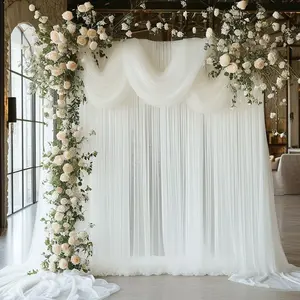 Wedding Arch Hanging Tulle Curtain, 1 Count Solid Color Background Hanging Curtain, Elegant Wedding Arch Ceiling Decoration for Ceremonial Party Decoration, Banners, Wedding Arched Backdrop