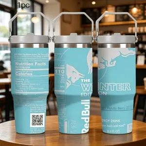 1pc 30oz Stainless Steel Insulated Water Bottle, Limited Edition Red Bull Replica Water Bottle (All Seasons), with Handle and Straw. Suitable for outdoor, sports, and indoor use. Birthday/Holiday Gift. Large Capacity Water Bottle, Flasks
