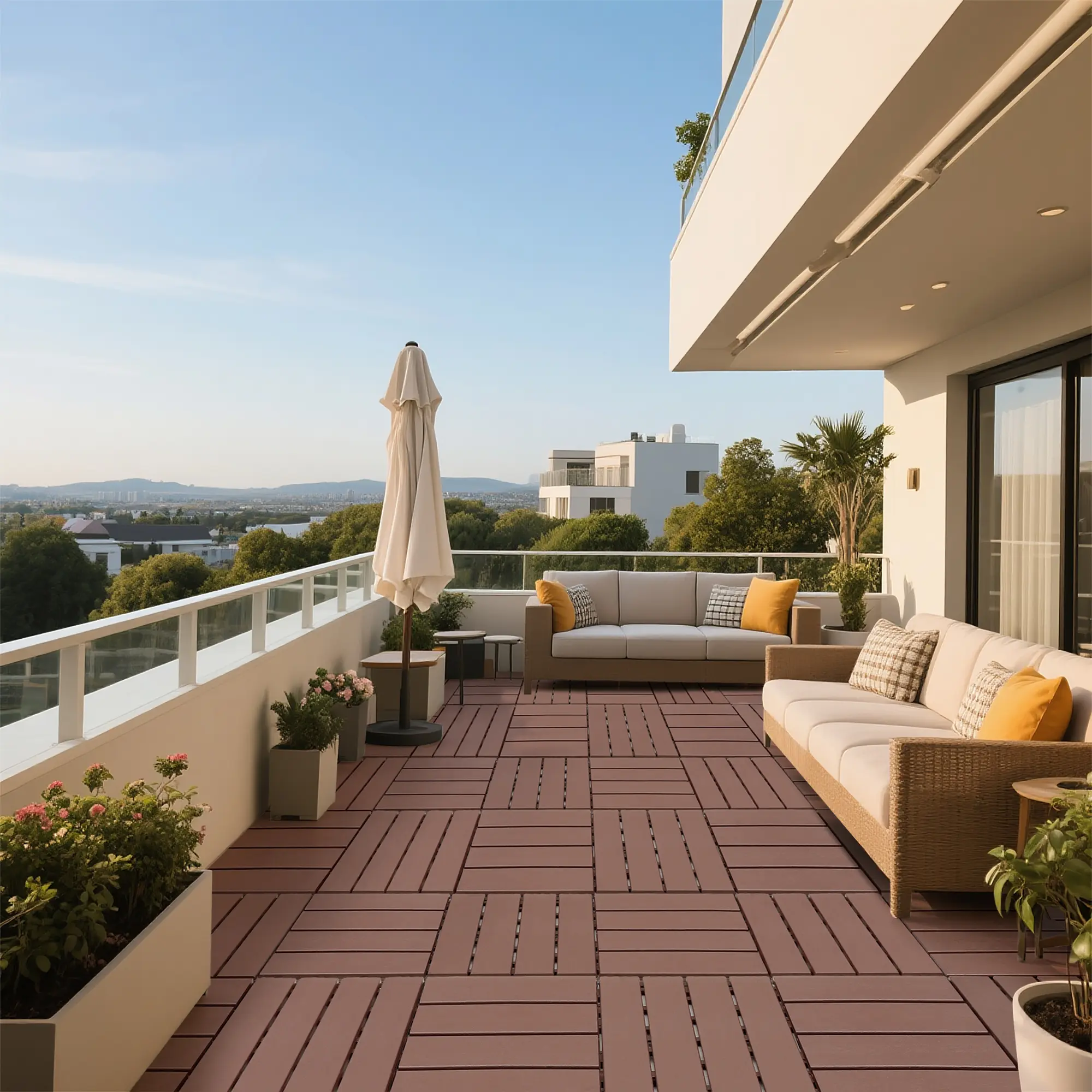 44 Pcs Interlocking Deck Tiles Easy Quick Installation Easy to Install Easy to Clean Suitable for Porch Poolside Outdoor Indoor Balcony Backyard Flooring