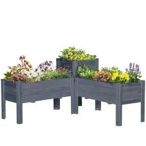 3-Piece Gray Raised Garden Bed Set, Elevated Wood Planter Boxes with Legs and Bed Liners for Backyard, Patio Vegetable and Herb Growing