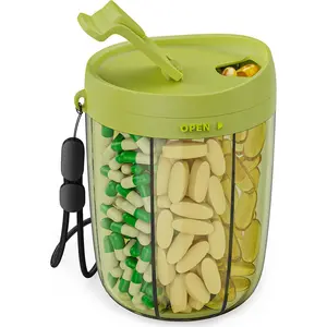 PULIV Large Supplement Organizer Bottle, Holds Plenty of 6 Various Vitamins in 1 Pill Dispenser with Anti-Mixing & Wide Openings Design, Easy to Retrieve Meds, Includes 20 Pcs Stick-on Labels Green