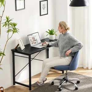 Large Modern Style Stationary Wooden Computer Desk - Laptop Desk for Home Office, Kids' Study, with Headphone Hooks, Storage Bag, Modern Style Desks