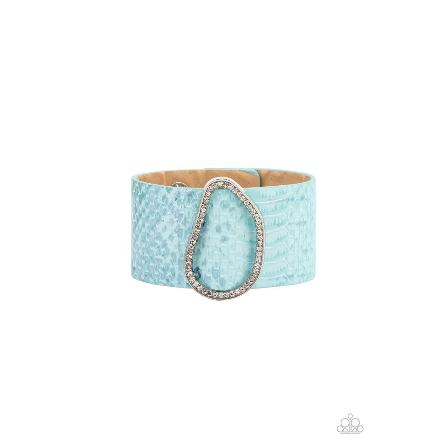Blue Leather Bracelet A010 - Adjustable, Rhinestones, Silver Fitting, Wild Look Costume Jewelry Accessory
