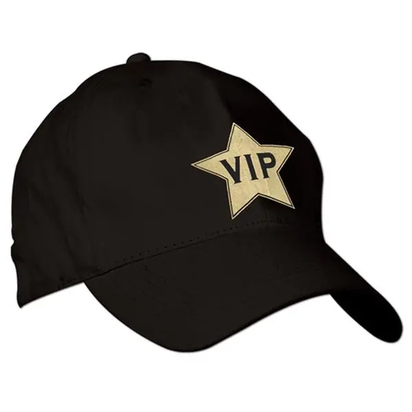 Beistle Women's Celebrity Style Costume Caps - Pack of 12 Basic Unisex Adults' Casual Party Hats with Gold VIP Star Stamp, Solid Black Graphic, Adjustable Back, VIP Theme
