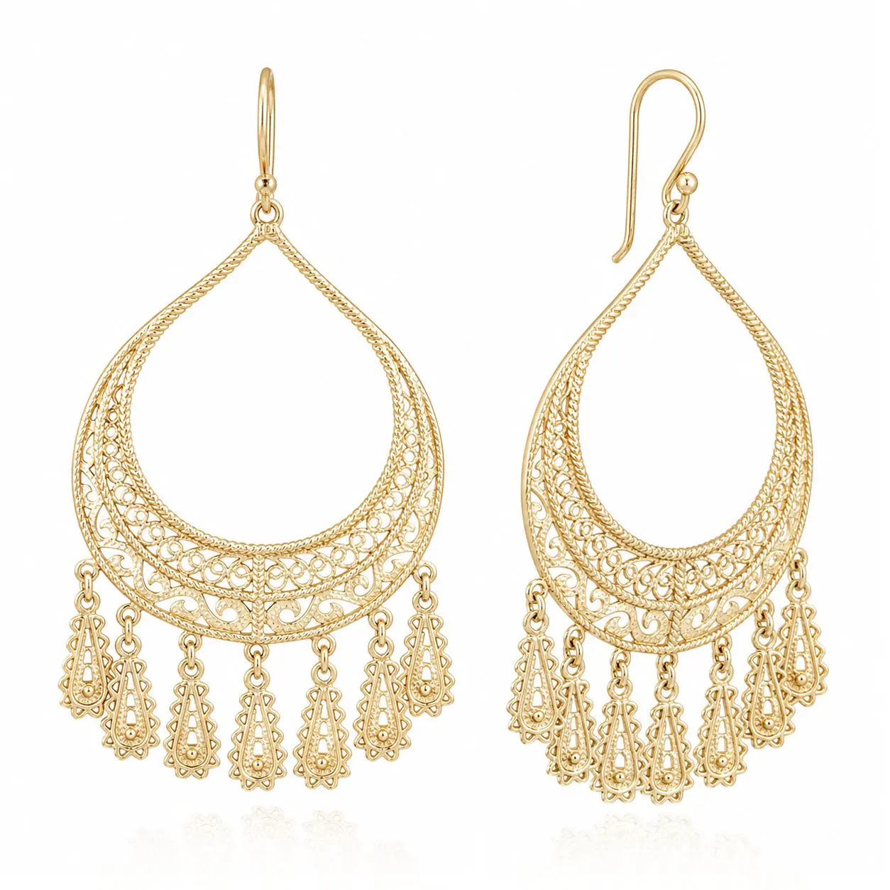 Statement Teardrop Filigree Earrings with Fringe Accents