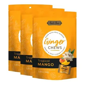 Bali's Best Ginger Chews, Tropical Mango Flavor, 5.08 Oz (Pack of 3), Individually Wrapped Soft Candy, Made with 100% Real Ginger, Digestive Health Support, Upset Stomach Relief, Halal