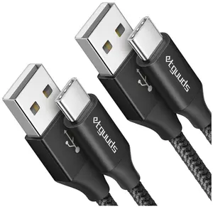 etguuds USB to USB C Cable 3ft, 2-Pack USB A to Type C Charger Cord Fast Charging for Samsung Galaxy A17 A16 A15 A26 A36 A56, S25 S24 S23 S22 S21 S20 S10 Note 20, for iPhone 17 16 15, Moto, Black