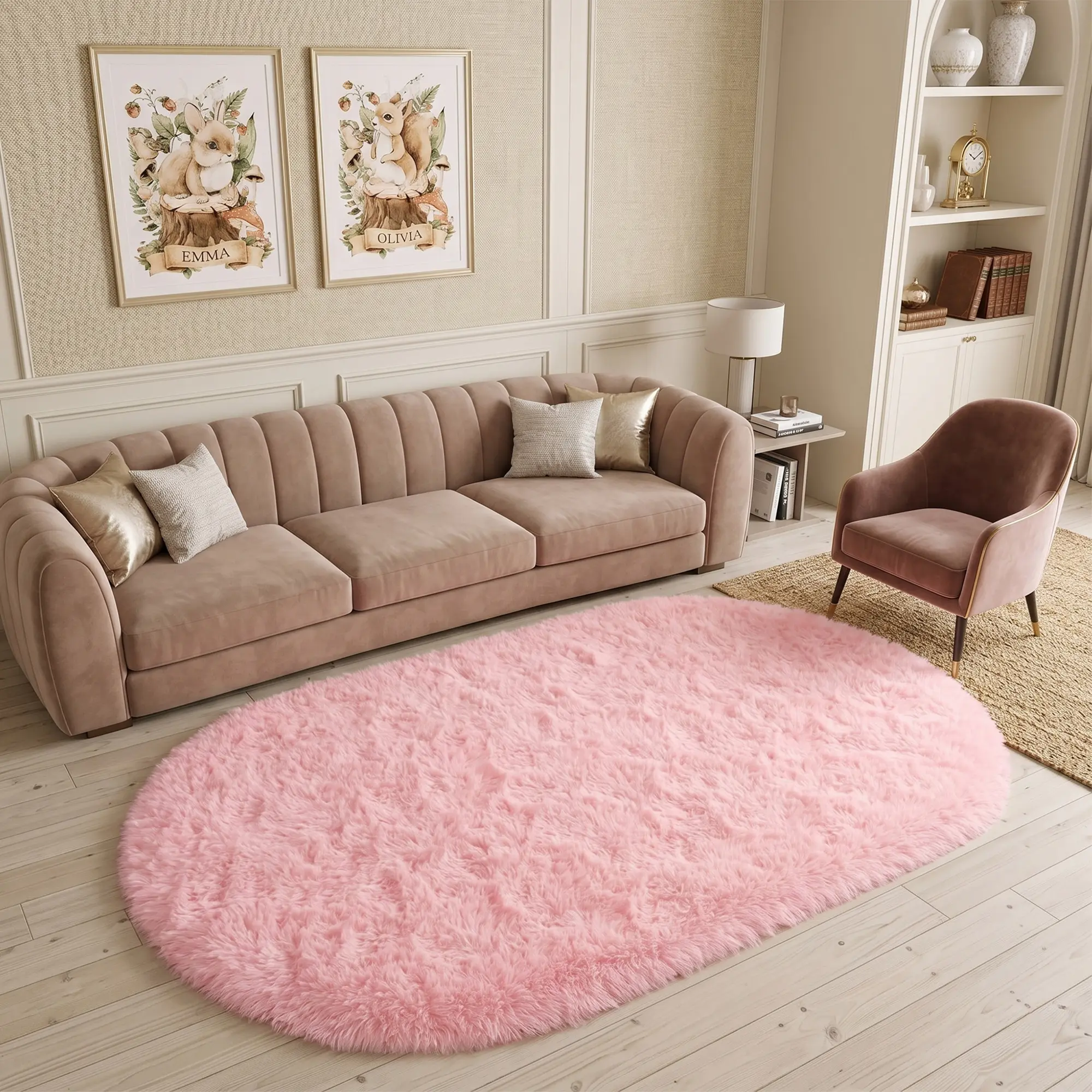 COLLA Super Soft Oval Area Rugs For Living Room, Pink Fluffy Furry Shaggy Rug, Upgrade Non-Slip Oval Carpet, Soft Throw Rug For Bedroom, Aesthetic Home Decor
