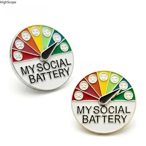 2-Pack Funny Social Battery Enamel Pins, Interactive 7-Day Mood Slider Brooches, Cute Expression Gift Pins for Friends