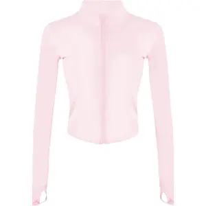 Women’s Active Zip-Up Running Workout Cropped BBL Athletic Jacket with Thumbholes