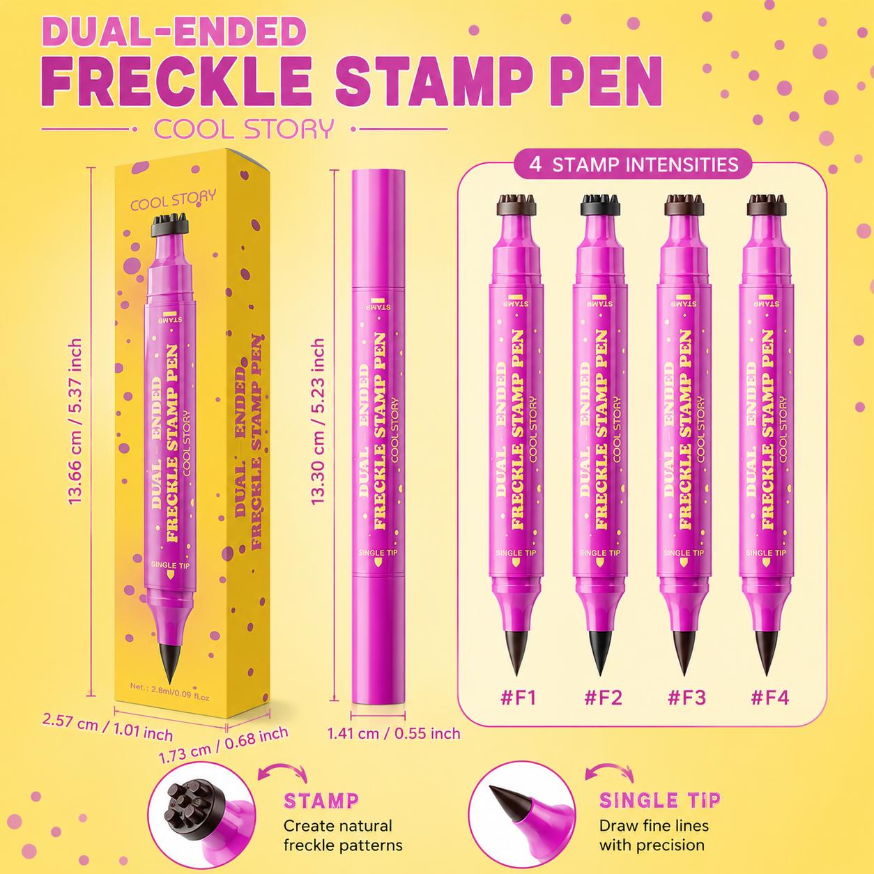 Dual-Ended Faux Freckle Pen, Freckle Stamp and Fine Tip Makeup Pen for Natural-Looking Face Makeup, Easy Freckle Look for Daily Wear, Party, Festival and Photo Makeup