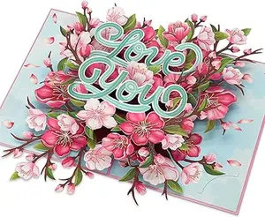 Valentine Pop Up Cards, Floral Cherry, Love You, Happy Birthday, Anniversary, 3D Greeting Cards, Ideal Gift for Mom, Sister, Grandma, Girlfriend, Wife, Aunt, 5x7, Envelope