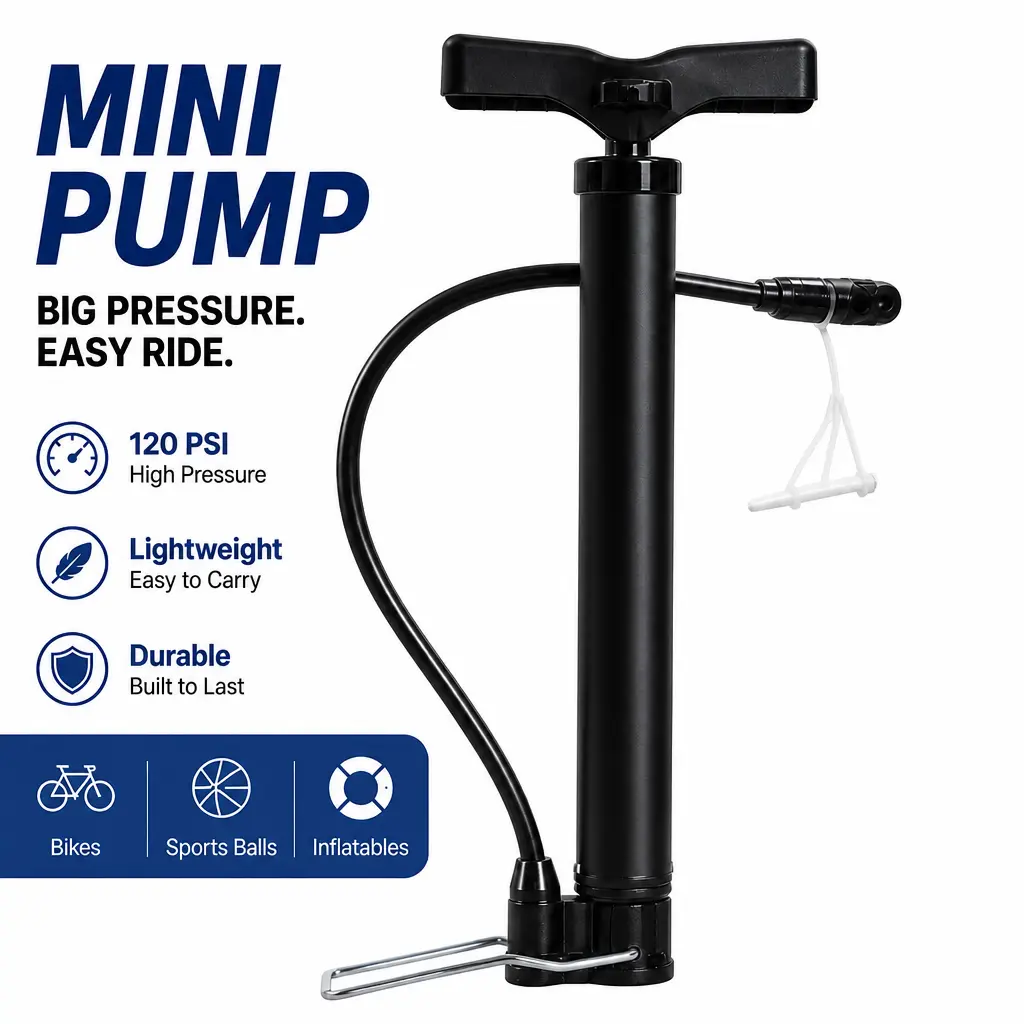 Compact Portable E-Bike Tire Pump - Premium-Grade Plastic Build, Durable Push-Pull Design, Universal Accessories, All-Season Use, for Beach Travel, Bike/Ball Inflation, Essential Home Cycling Accessory