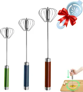 Semi-automatic Whisk Stainless Steel Egg Beater Hand Push Rotary Whisks Mixer Stirrer for Making Cream Whisking Beating and Stirring 3 Color Options
