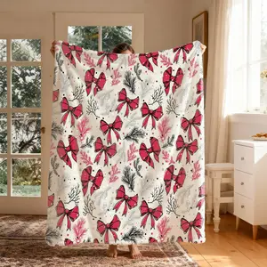 Christmas Bow Tie Flannel Blanket, Large Size, Soft Lightweight Warm, Perfect for Bed Sofa Office Camping Travel, Winter Gift