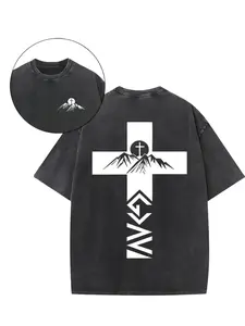 Men'S 230g Washed Vintage T-Shirt | Mountain and River Cross Pattern, Crew Neck, Short Sleeve, Comfortable and Loose Fit, Suitable for Summer men  clothing