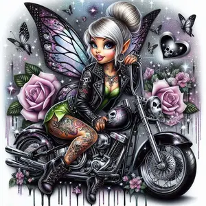 5D DIY Full Drill Round Diamond Painting - Diamond Art Kit Motorcycle, Wings, Skull. Diamond Pattern Design, Mosaic, Canvas - DIY Decorative Painting, Home Wall Decor, Perfect for Halloween and Christmas, Independence Day, Birthday and Anniversary Gifts.