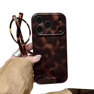 Vintage Amber leopard Pattern Phone Case, Shockproof Protective Soft Silicone case for iPhone 17 Series Plus 11 12 13 14 15 16Pro Max Protection