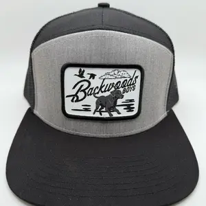 Backwoods Boys Grey/Black 7 Panel Hat with Sublimated Running Dog Patch - Front Design