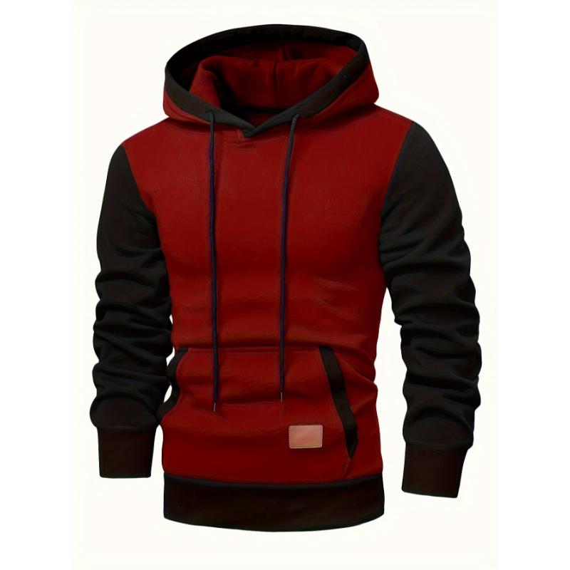Stylish Patchwork Hooded Sweatshirt - Fashion Hoodies with Contrast Color, Kangaroo Pocket, and Long Sleeve for Casual Daily Outerwear