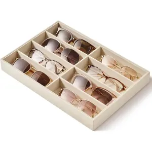 Drawer Sunglass Organizer & Display Tray: 1 count 8 Grids  Scratch-Free Eyeglasses Case (13.8x9.4x1.6inch) - Soft Beige Glasses Storage Holder Box for Men & Women
