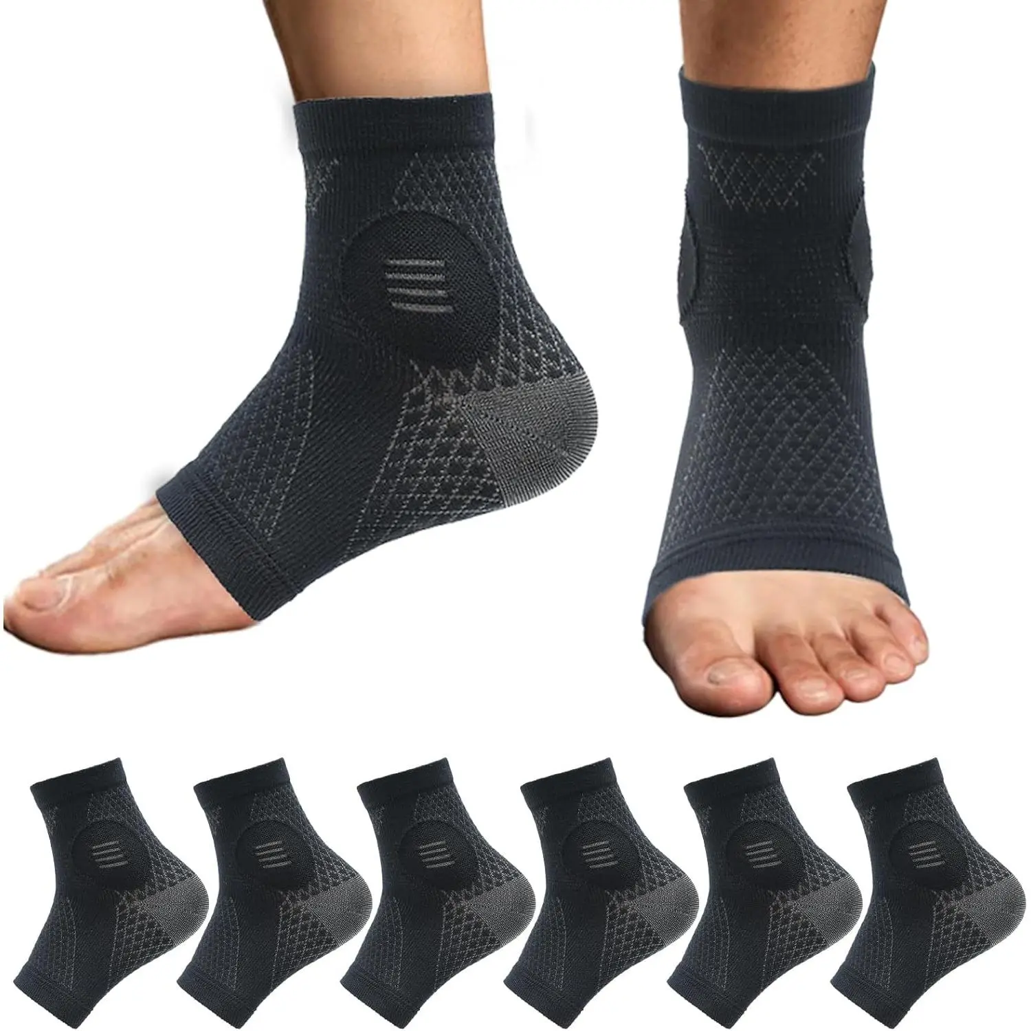 3Pairs Neuropathy Socks - Soothe Relief Compression Socks 20-30 mmHg - Comprex Ankle Sleeves for Arch Support, Achilles Tendonitis, and Foot Pain Relief (Small, Black)