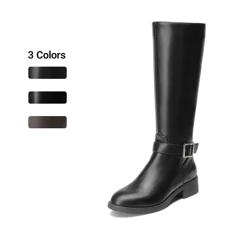 Dream Pairs Women's Knee-High Western Style Cowgirl Riding Boots - Equestrian Lines, Side Zip, 0 to 2 cm Low Heel, Elastic Band, Alternative Design, Casual, Business-Ready, Breathable Liner, Women's Shoes