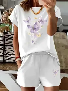 Women'S Fashionable Christmas Printed T-Shirt 100%, Round Neck, Casual Style Fabric, Suitable for All Year Round, Daily Wear, Holiday Wear, Trendy Design, Loose Fit, Comfortable And Breathable, Pullover Top, Printed Top, Casual Wardrobe, Summe
