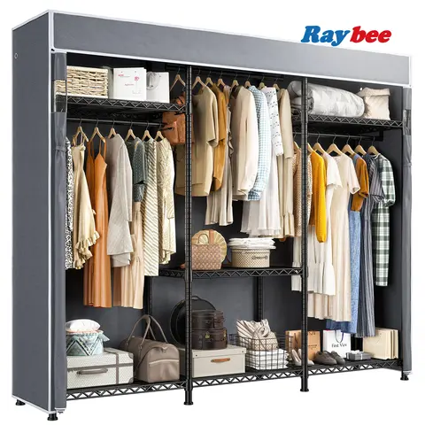 Raybee Furniture Heavy Duty Clothes Rack with Cover, Loads 795 LBS for Hanging Clothes, Free Standing & Portable Closet Organiser
