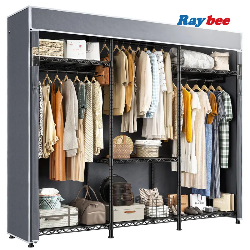 Raybee Furniture Heavy Duty Clothes Rack with Cover, Loads 795 LBS for Hanging Clothes, Free Standing & Portable Closet Organiser