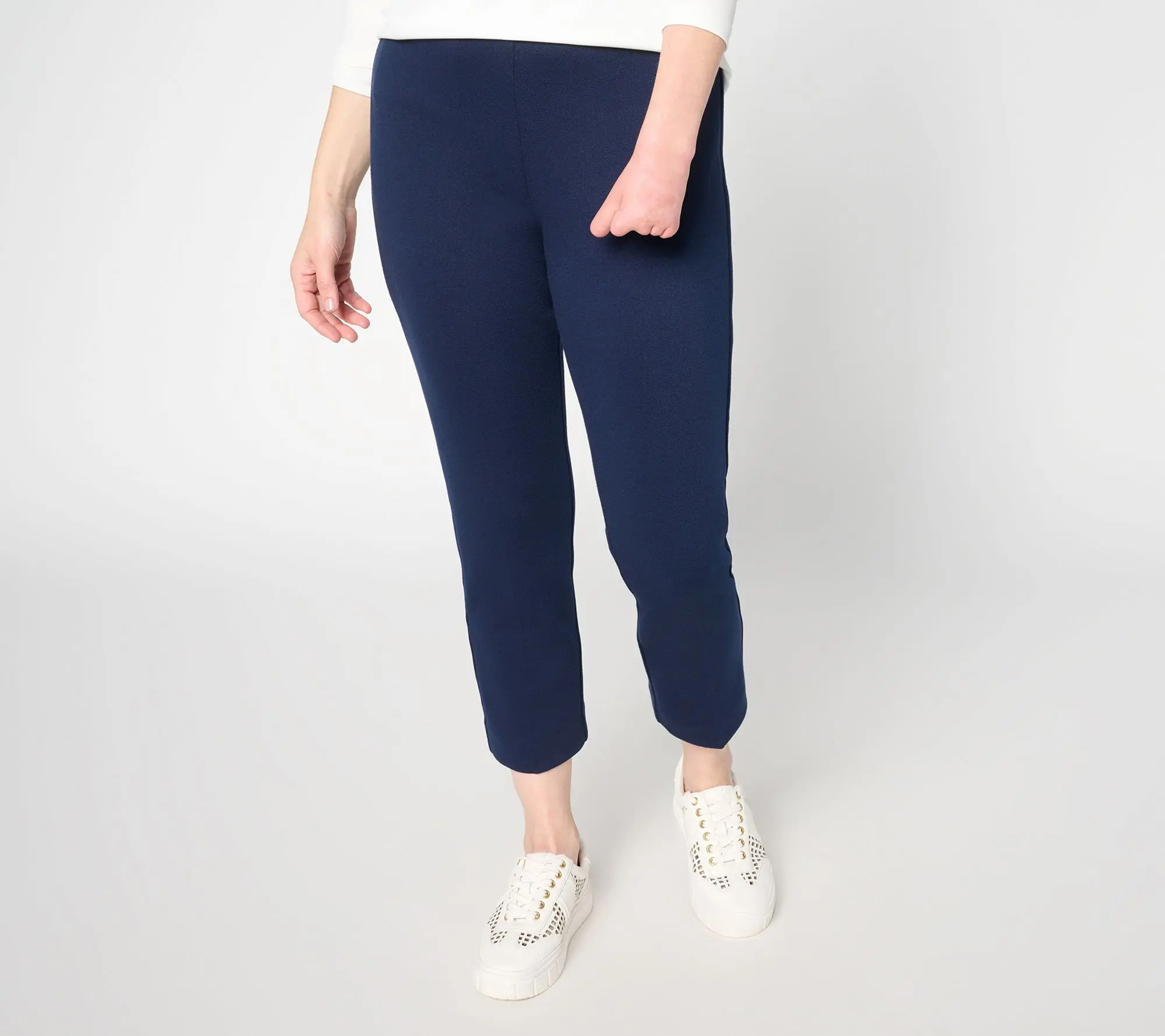 Susan Graver Petite Pique Knit Slim Leg Crop Pant