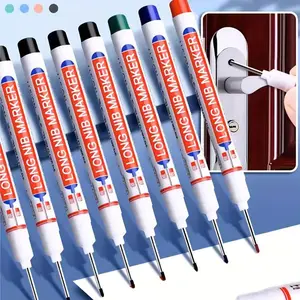 Long Head Marker Pen, 5 Counts Waterproof Multi-purpose Deep Hole Marker Pen, Bathroom Woodworking Decoration Marker Pen