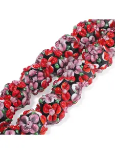 3pcs 12-13mm Red Purple Gorgeous Flower Embroidered Ball Glass Beads Fashionable Loose Spacing Beads for DIY Jewelry Making Bracelets, Necklaces, Earrings, Handicrafts Accessories Valentine's Day Gifts