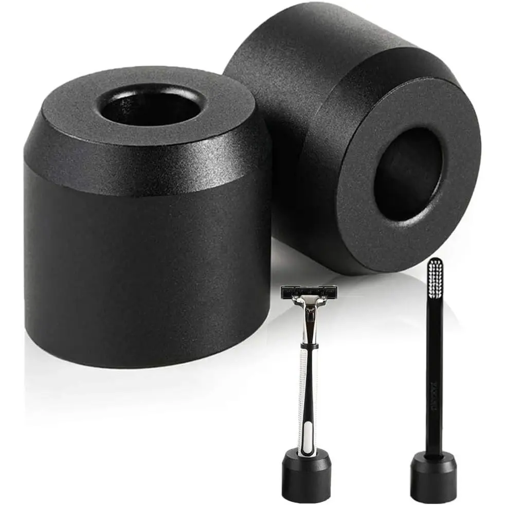 Men's Shaving Safety Razor Stand 2Pcs with Premium Aluminum Alloy Matte Black DE Razor Base Tool, Simple Small Long Handle, Comfortable Design