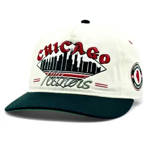 Chicago Windy City Retro Skyline Snapback, Vintage Cream Crown and Scarlet Accents, 5 Panel Streetwear Hat, Gift for Him