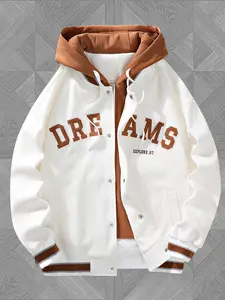 Men's Plus Size Baseball Jacket Coats, Japanese Retro Style Hooded Zipper Design, Lightweight Loose Fit Unisex Spring Autumn Casual Wear